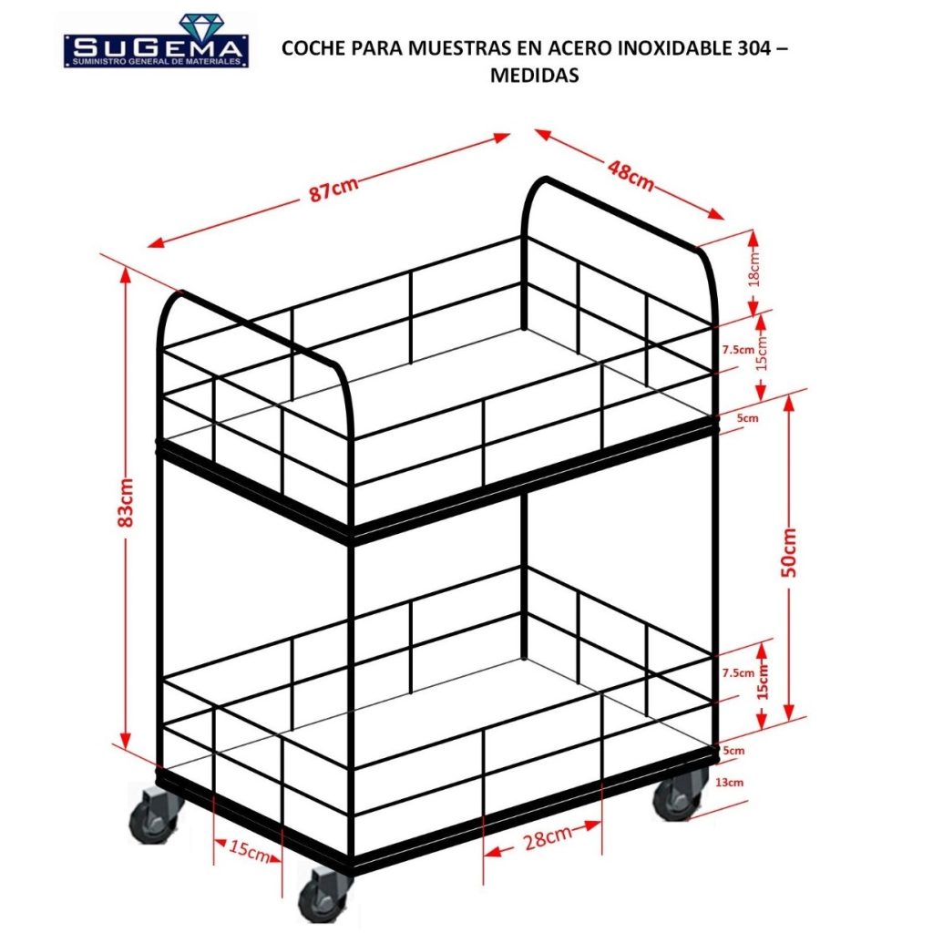 COCHE EN ACERO INOX 304 – INCLUYE GARRUCHAS INOX 304 Y RUEDAS DE NYLON